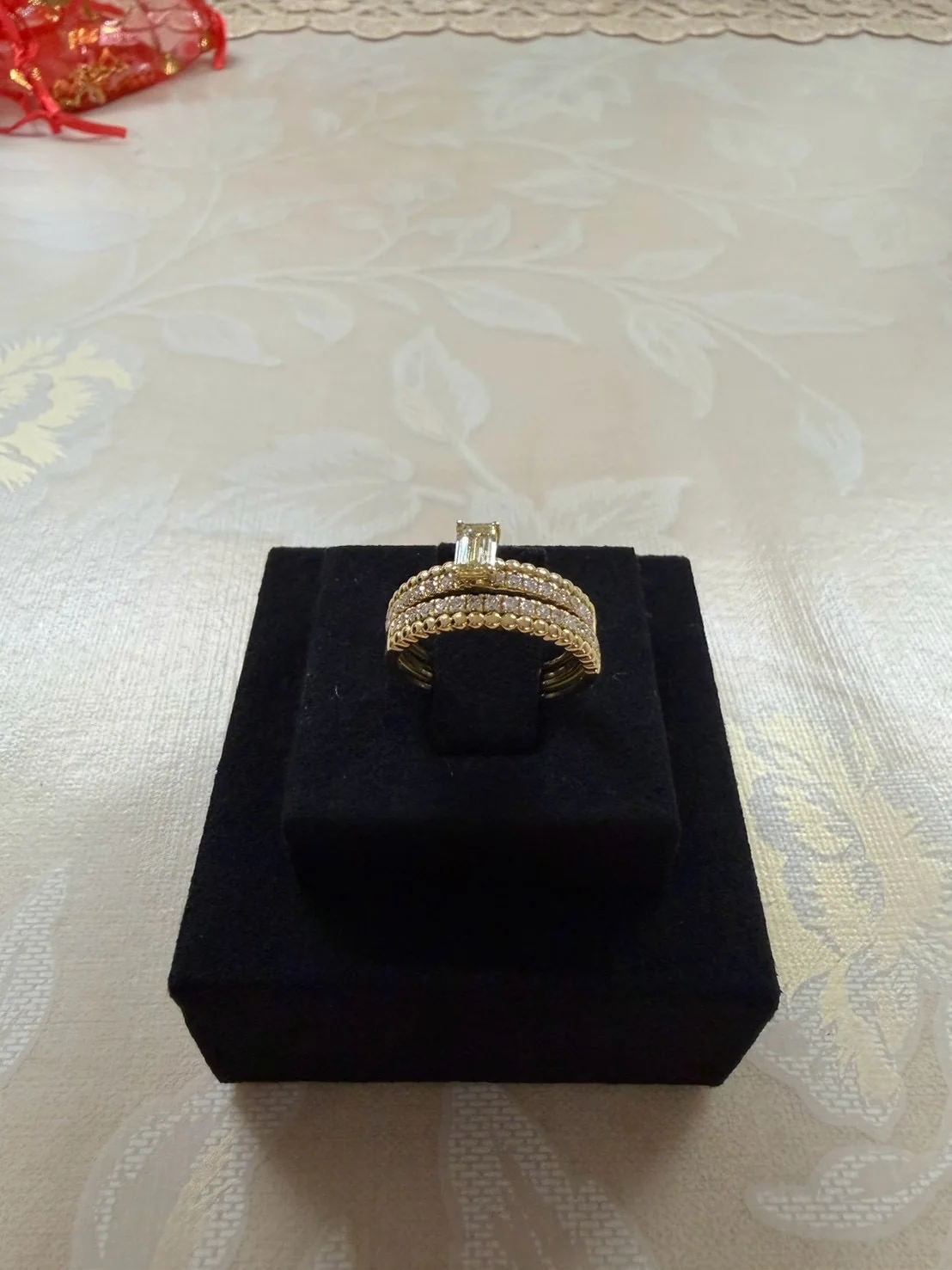 Golden Emerald Bridal Ring Set, view 3