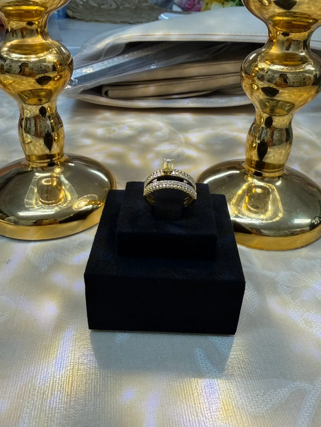 Golden Emerald Bridal Ring Set, view 4