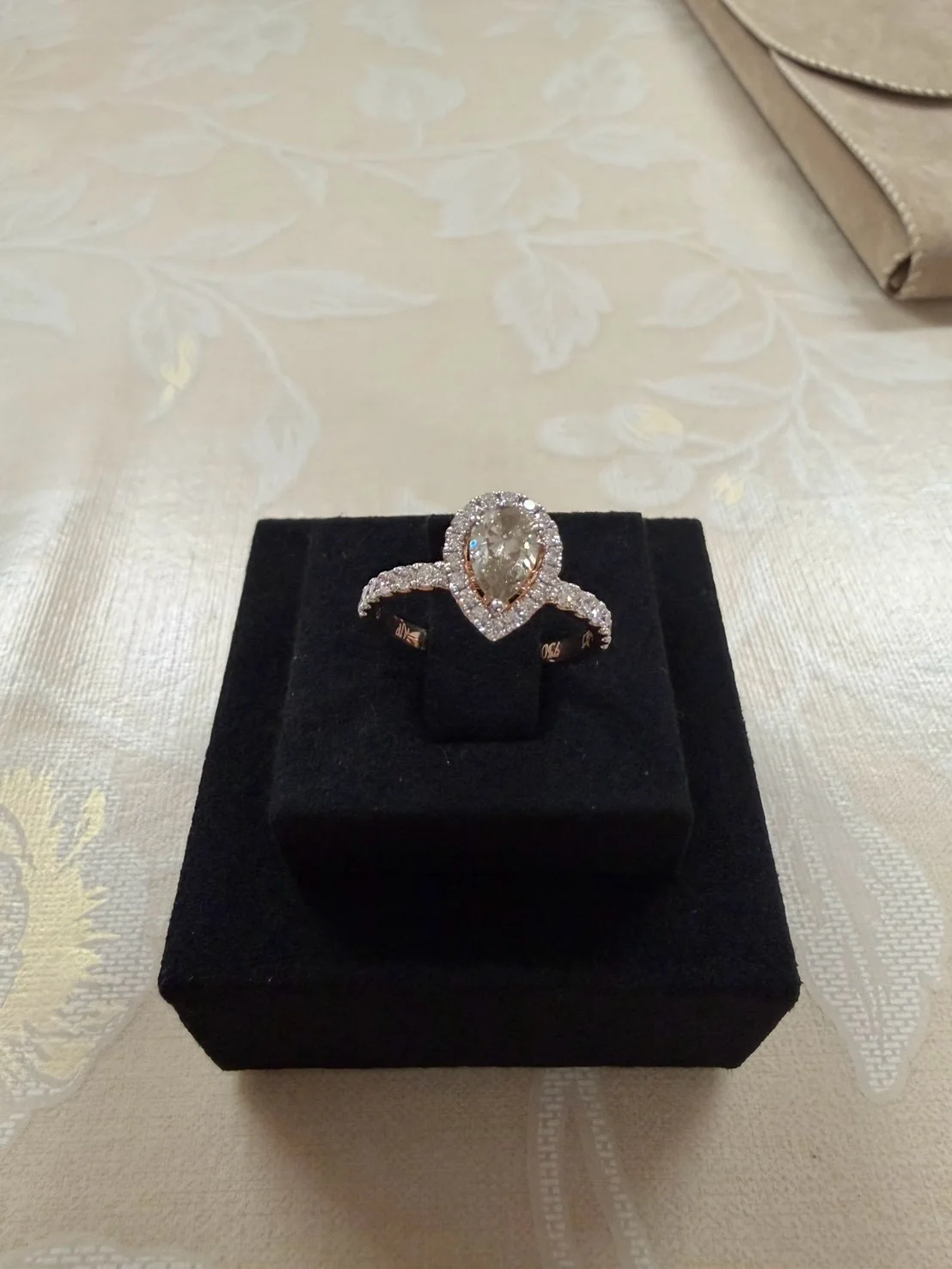 Roselight Pear Halo Ring, view 3