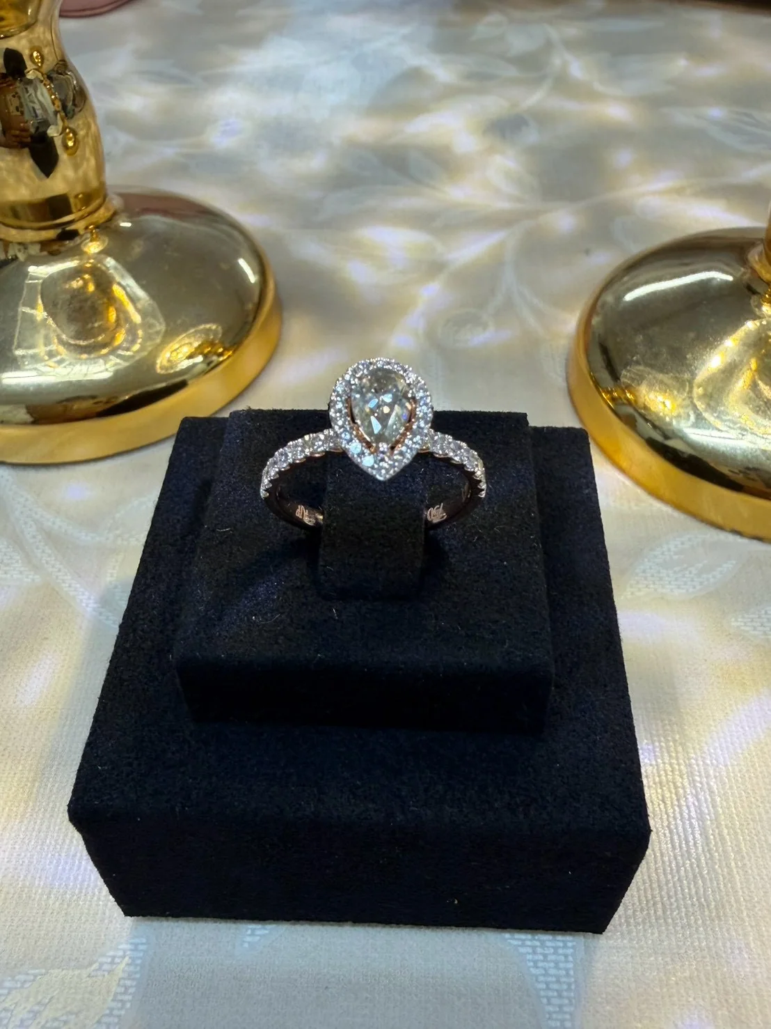 Roselight Pear Halo Ring, view 2