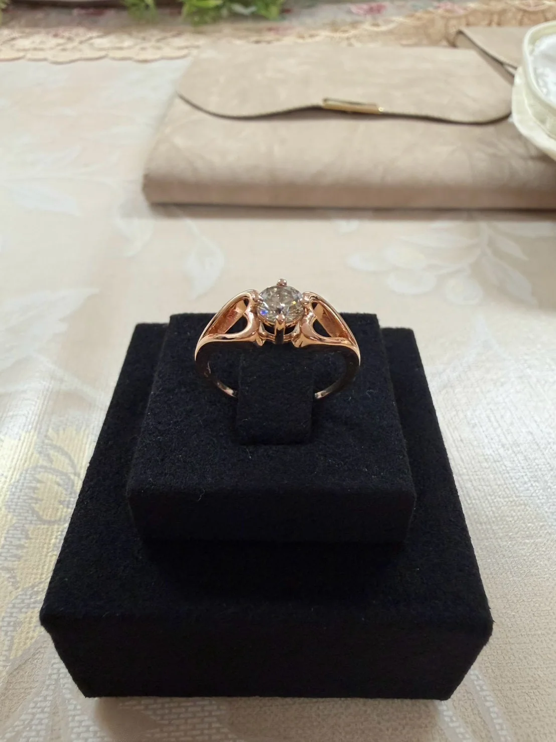 Rose Gold Sculptural Solitaire, view 4